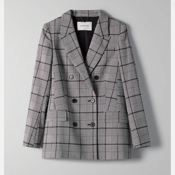 Aritzia Babaton The Samuel Transition Blazer Gray Black Plaid size 4 - Picture 2 of 16